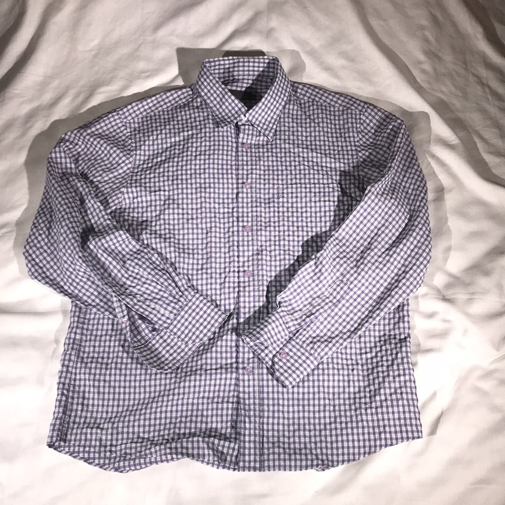 Bugatchi Men’s Purple Checkered Long Sleeve Button Down Dress Shirt